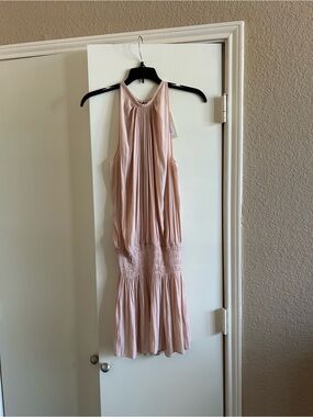 Ramy Brook Blush Pink Pleated Halter Mini Dress